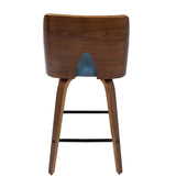 Lumisource Ariana 26" Mid-Century Modern Counter Stool in Walnut and Blue Fabric - Set of 2