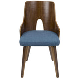 Lumisource Ariana Mid-Century Modern Dining/Accent Chair in Walnut and Blue Fabric - Set of 2