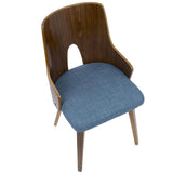 Lumisource Ariana Mid-Century Modern Dining/Accent Chair in Walnut and Blue Fabric - Set of 2