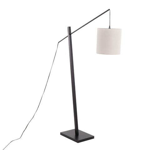 Lumisource Arturo Contemporary Floor Lamp in Black Wood and Black Steel with Grey Fabric Shade