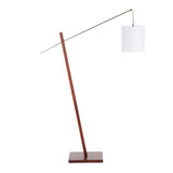 Lumisource Arturo Contemporary Floor Lamp in Walnut Wood and White Fabric Shade