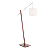 Lumisource Arturo Contemporary Floor Lamp in Walnut Wood and White Fabric Shade