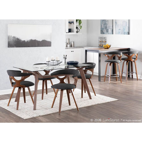 Lumisource Aspen Contemporary Dining Table in Walnut Wood and Clear Tempered Glass