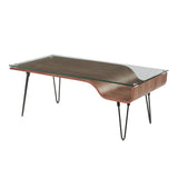 Lumisource Avery Mid-Century Modern Coffee Table in Walnut Wood, Clear Glass, and Black Metal