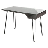 Lumisource Avery Mid-Century Modern Desk in Dark Grey Wood, Clear Glass, and Black Metal