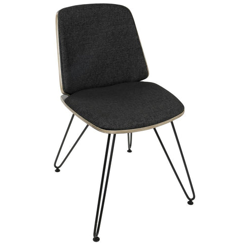Lumisource Avery Mid-Century Modern Dining/Accent Chair in Dark Grey Wood and Black Fabric - Set of 2