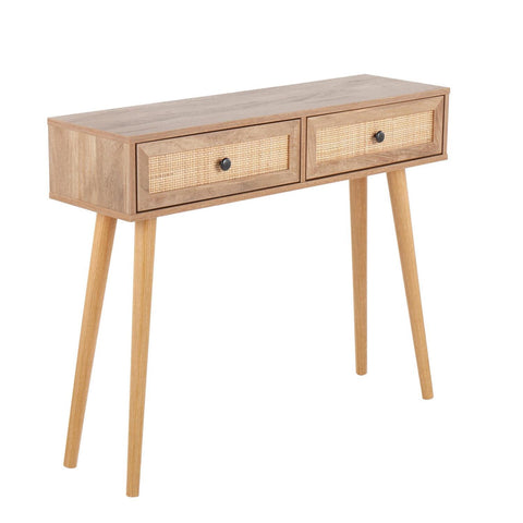 Lumisource Bora Bora Contemporary Console Table in Natural Wood with Rattan Accents