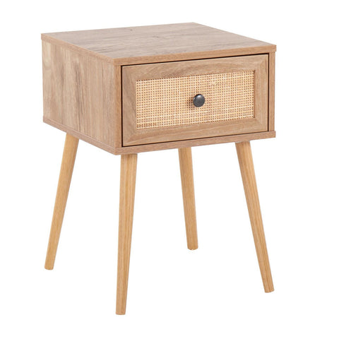 Lumisource Bora Bora Contemporary Side Table in Natural Wood with Rattan Accents