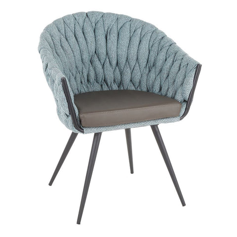 Lumisource Braided Matisse Contemporary Chair in Black Metal with Grey Faux Leather and Blue Fabric