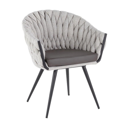 Lumisource Braided Matisse Contemporary Chair in Black Metal with Grey Faux Leather and Cream Fabric