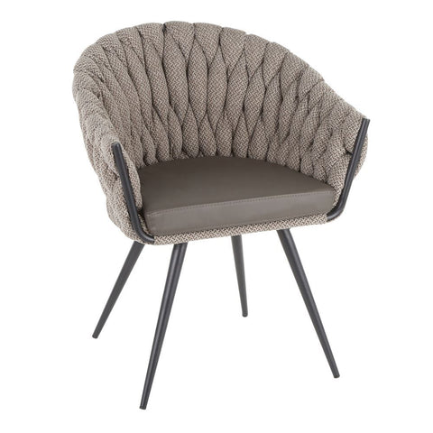 Lumisource Braided Matisse Contemporary Chair in Black Metal with Grey Faux Leather and Grey Fabric