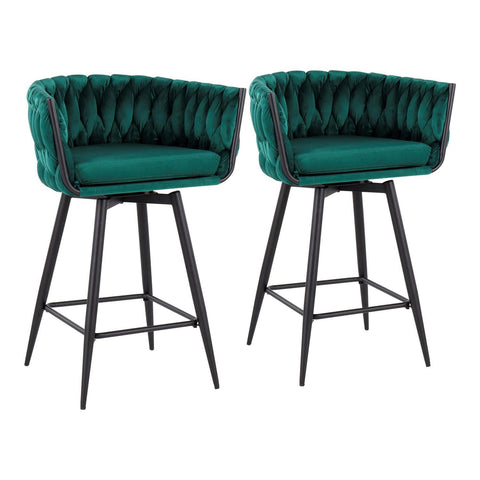 Lumisource Braided Renee Contemporary Counter Stool in Black Steel and  Green Velvet - Set of 2
