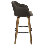 Lumisource Bruno Mid-Century Modern Barstool with Swivel in Walnut and Black Faux Leather