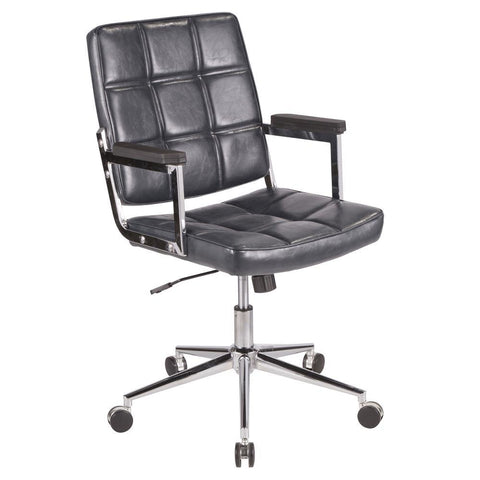 Lumisource Bureau Contemporary Office Chair with Chrome Metal and Navy Blue Faux Leather