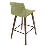 Lumisource Cabo Mid-Century Modern Counter Stool in Walnut and Green Fabric - Set of 2