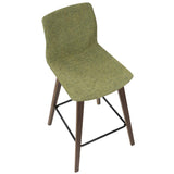 Lumisource Cabo Mid-Century Modern Counter Stool in Walnut and Green Fabric - Set of 2