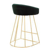 Lumisource Canary Contemporary Counter Stool in Gold with Green Velvet - Set of 2