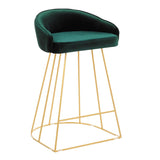 Lumisource Canary Contemporary Counter Stool in Gold with Green Velvet - Set of 2