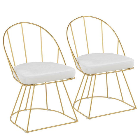 Lumisource Canary Contemporary Dining/Accent Chair in Gold and White Velvet Fabric - Set of 2