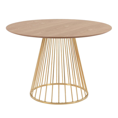 Lumisource Canary Contemporary Dining Table in Gold Metal and Natural Wood Top