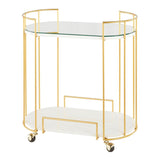 Lumisource Canary Contemporary/Glam Bar Cart in Gold Metal, White Marble and Mirror Top