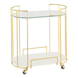 Lumisource Canary Contemporary/Glam Bar Cart in Gold Metal, White Marble and Mirror Top