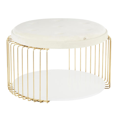 Lumisource Canary Contemporary/Glam Coffee Table in White MDF, White Velvet and Gold Metal