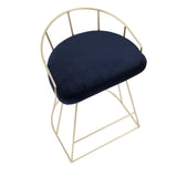 Lumisource Canary Contemporary-Glam Counter Stool in Gold with Blue Velvet - Set of 2