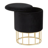 Lumisource Canary Contemporary/Glam Ottoman in Gold Metal and Black Velvet