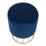 Lumisource Canary Contemporary/Glam Ottoman in Gold Metal and Blue Velvet