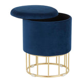 Lumisource Canary Contemporary/Glam Ottoman in Gold Metal and Blue Velvet