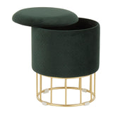Lumisource Canary Contemporary/Glam Ottoman in Gold Metal and Green Velvet