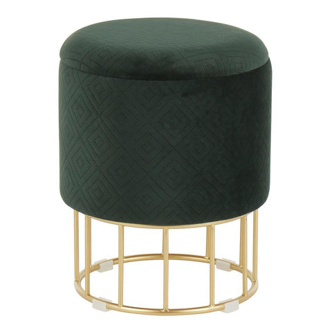 Lumisource Canary Contemporary/Glam Ottoman in Gold Metal and Green Velvet