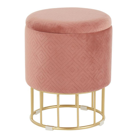 Lumisource Canary Contemporary/Glam Ottoman in Gold Metal and Pink Velvet