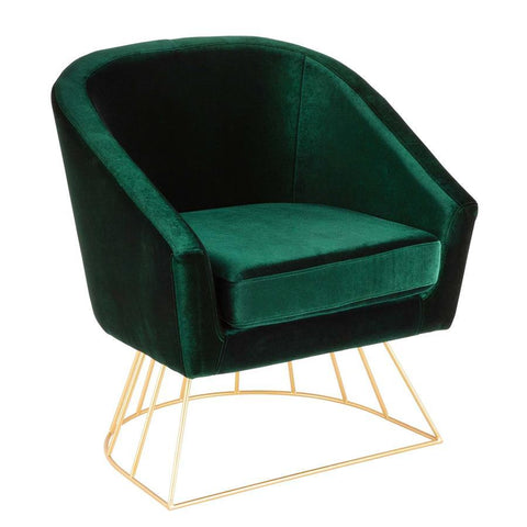 Lumisource Canary Contemporary-Glam Tub Chair in Gold Metal and Emerald Green Velvet