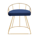 Lumisource Canary Glam/Contemporary Vanity Stool in Gold Metal & Blue Velvet