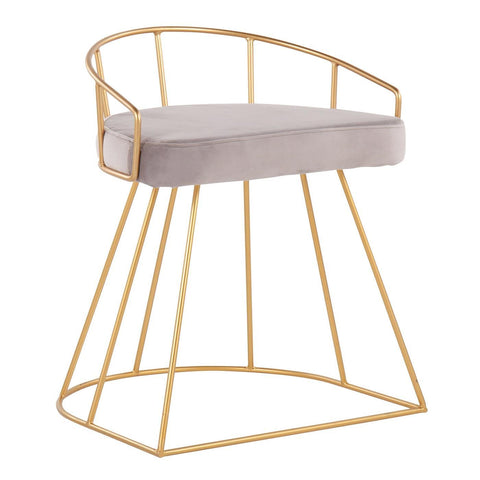 Lumisource Canary Glam/Contemporary Vanity Stool in Gold Steel and Silver Velvet
