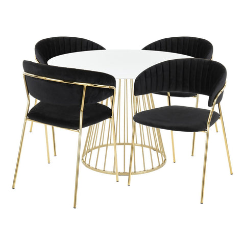 Lumisource Canary-Tania Contemporary Dining Set in Gold Metal, White Wood and Black Velvet
