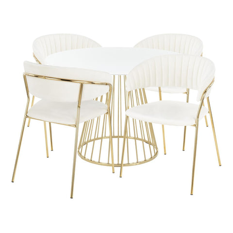 Lumisource Canary-Tania Contemporary Dining Set in Gold Metal, White Wood and White Velvet