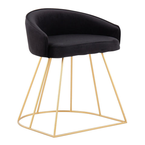 Lumisource Canary Upholstered Contemporary/Glam Vanity Stool in Gold Steel and Black Velvet