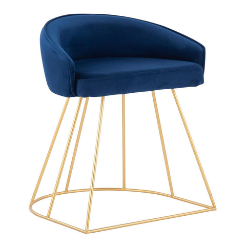 Lumisource Canary Upholstered Contemporary/Glam Vanity Stool in Gold Steel and Blue Velvet