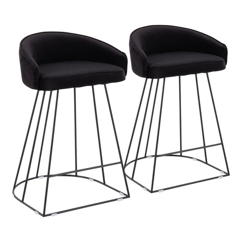 Lumisource Canary Upholstered Fixed-Height Counter Stool in Black Steel and Black Velvet - Set of 2