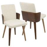 Lumisource Carmella Mid-Century Modern Dining/Accent Chair in Walnut and Cream Fabric - Set of 2