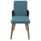 Lumisource Carmella Mid-Century Modern Dining/Accent Chair in Walnut and Teal Fabric - Set of 2