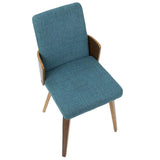 Lumisource Carmella Mid-Century Modern Dining/Accent Chair in Walnut and Teal Fabric - Set of 2