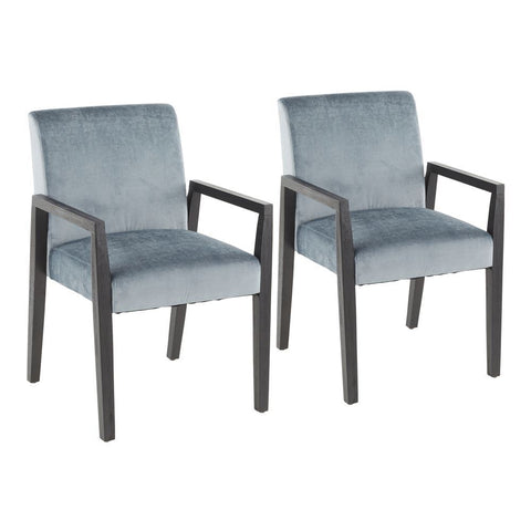Lumisource Carmen Contemporary Arm Chair in Black Wood and Crushed Blue Velvet - Set of 2