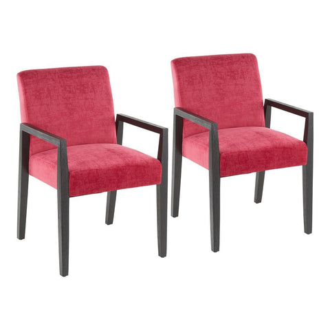 Lumisource Carmen Contemporary Arm Chair in Black Wood and Crushed Hot Pink Velvet - Set of 2