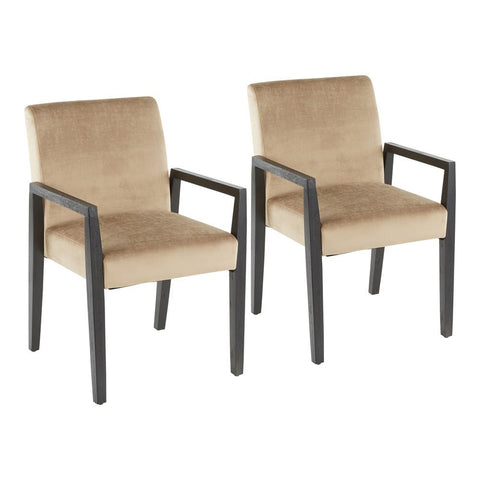 Lumisource Carmen Contemporary Arm Chair in Black Wood and Crushed Light Brown Velvet - Set of 2