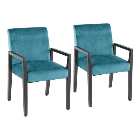 Lumisource Carmen Contemporary Arm Chair in Black Wood and Crushed Teal Velvet - Set of 2