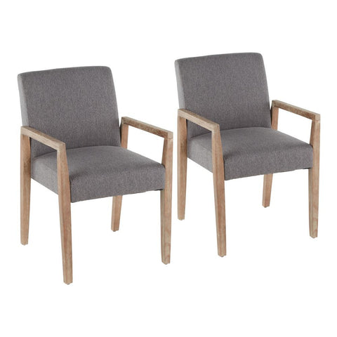 Lumisource Carmen Contemporary Arm Chair in White Washed Wood and Grey Fabric - Set of 2